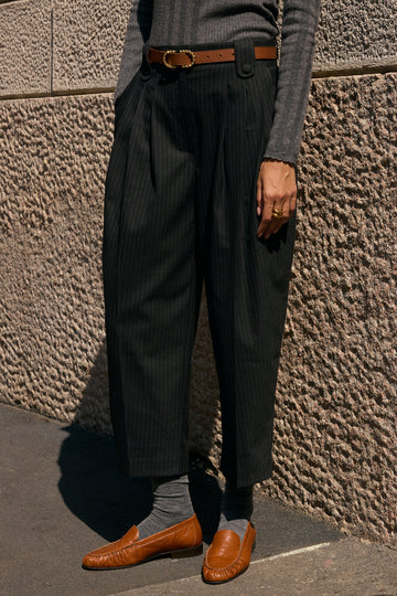 Doris anthracite striped cropped trousers