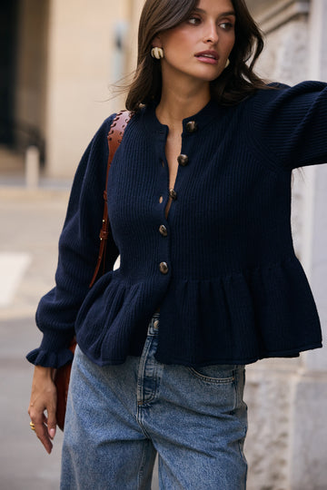 Alexei navy peplum cardigan