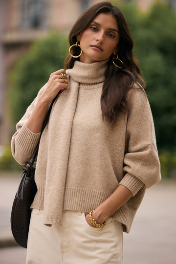 Adael heather beige scarf sweater