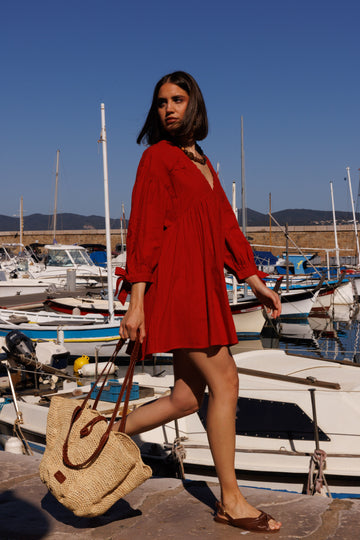 Vestido Behana rojo bordado