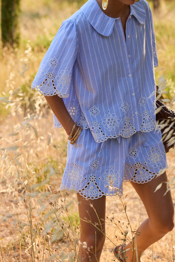 Short Tobias rayures broderies