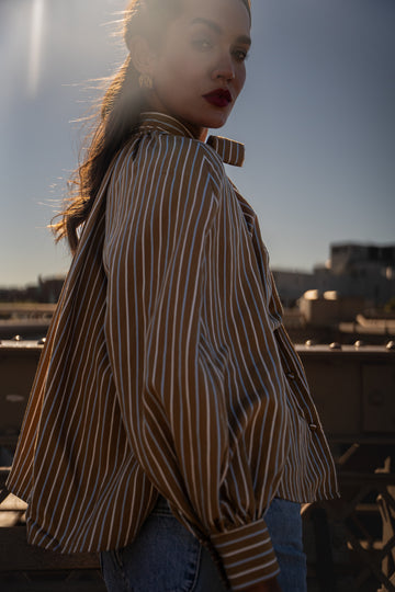 Dayana striped camel-colored blouse