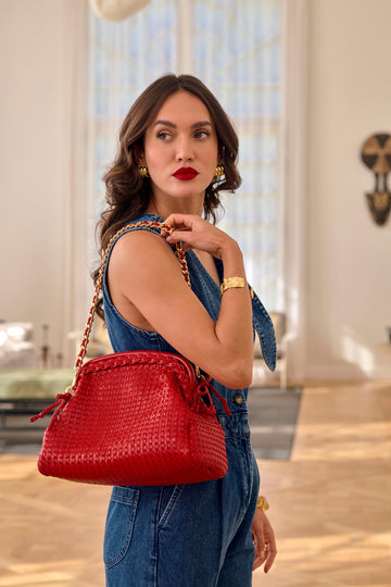 Cellineta red woven leather bag