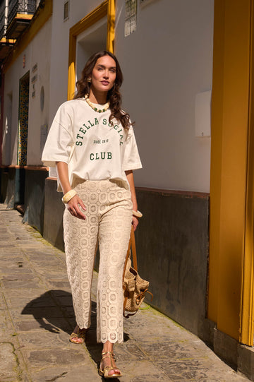 Pantalon Simpson macramé crème