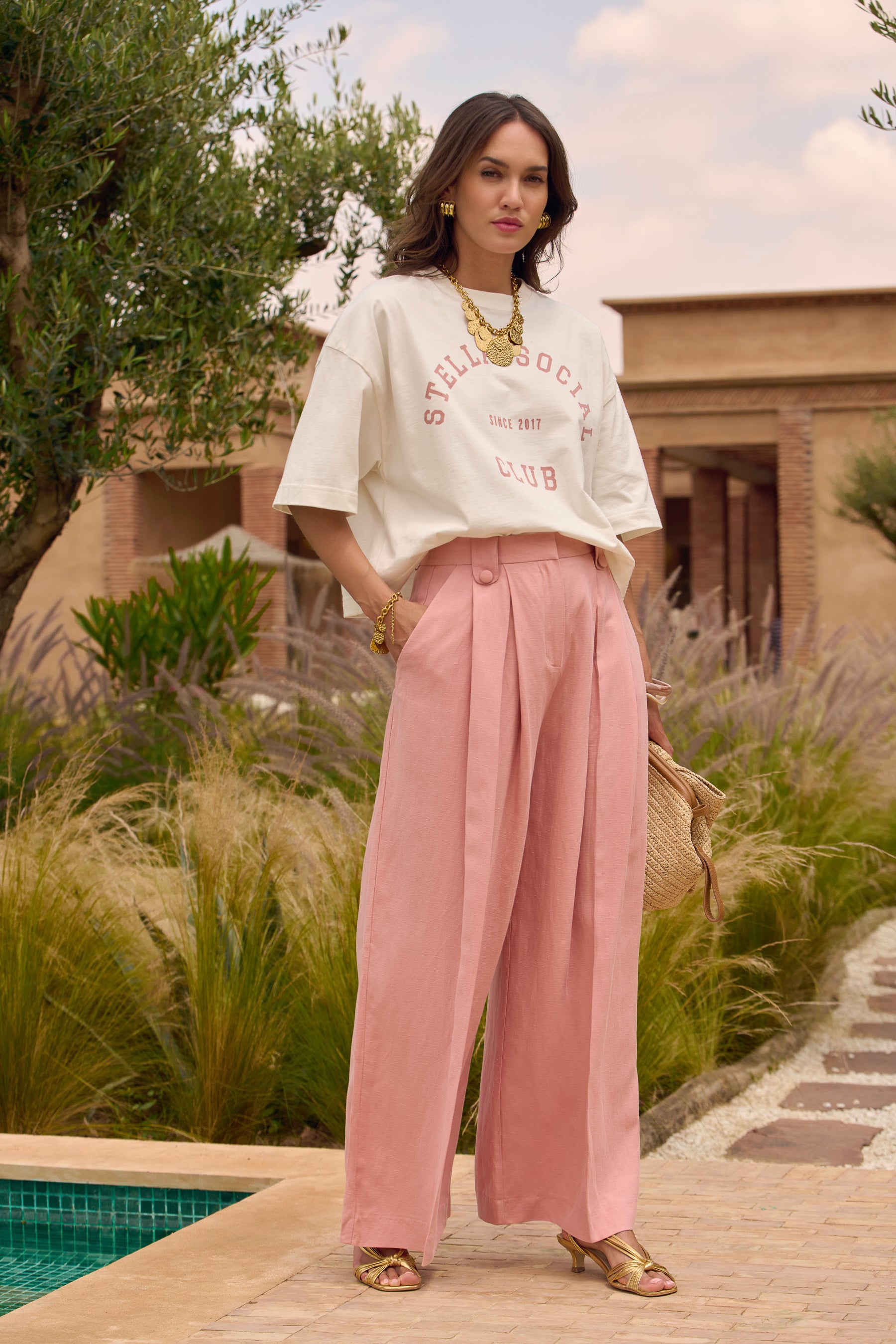 Pantalon Rosa Viejo Palazzo Rosa Palo Outfit HOT Rosa Viejo