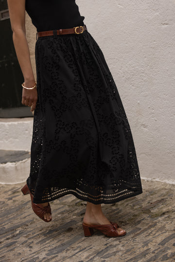 Aluna Black Embroidered Skirt