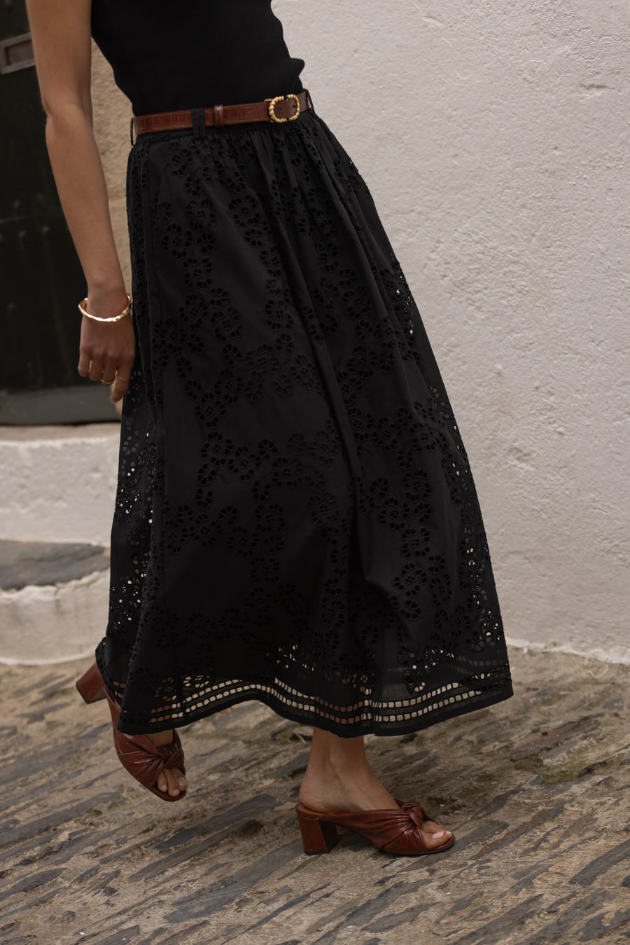 Aluna Black Embroidered Skirt