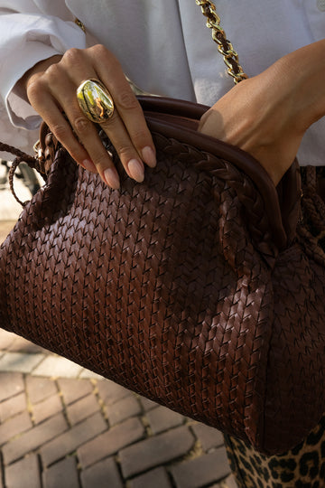 Sac Cellineta cuir tressé chocolat