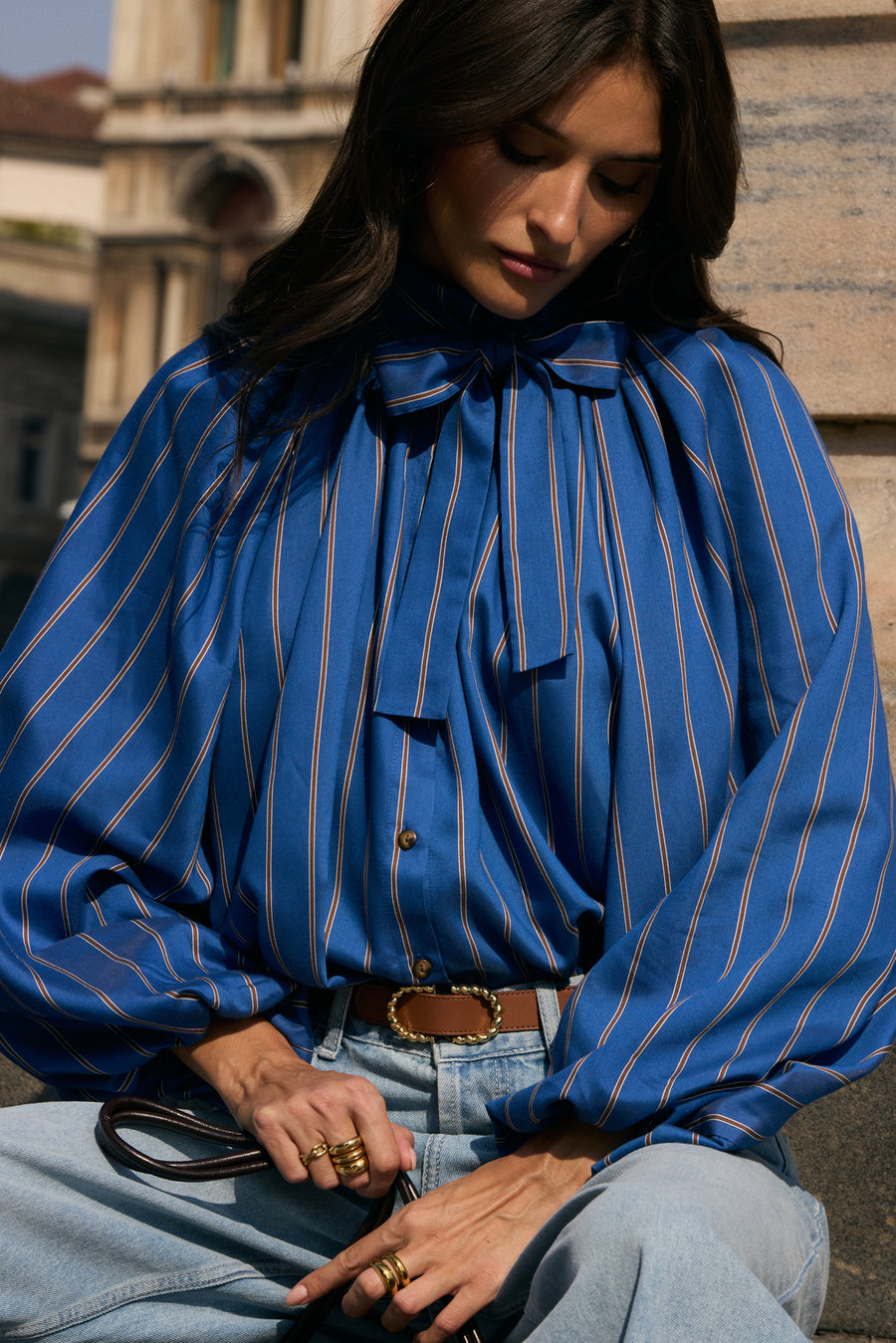 Dinaya blue striped blouse