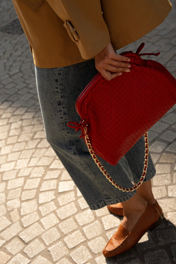 Sac Cellineta cuir tressé rouge carmin