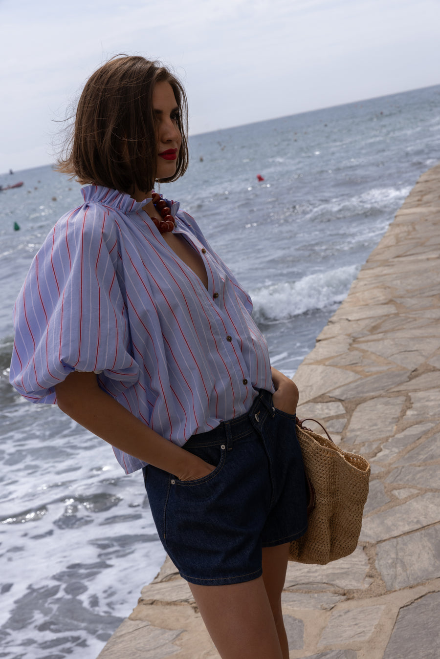 Chemisier Divina rayure azur