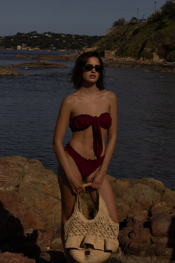 Kyra Bandeau Bikini Top in burgundy