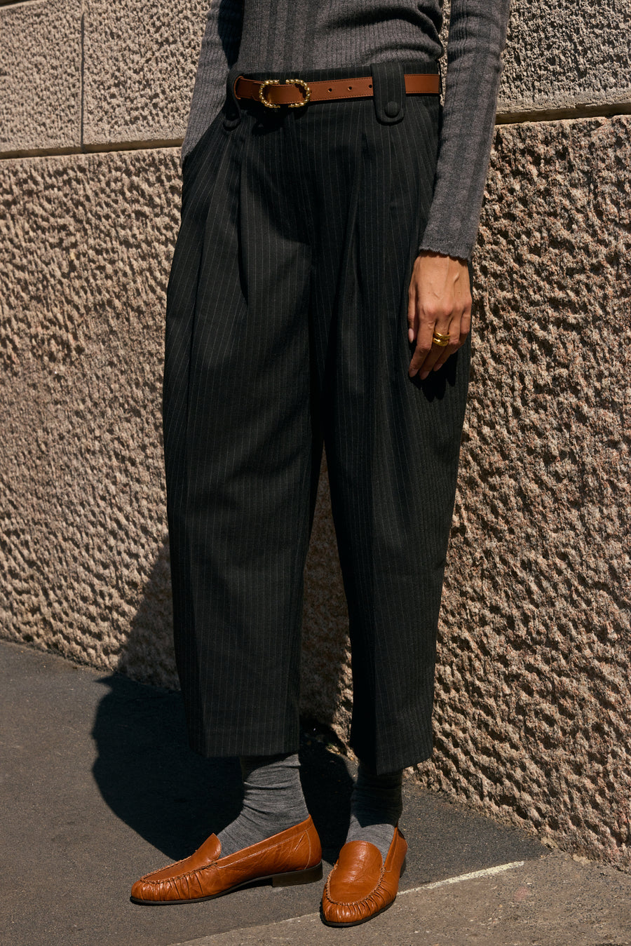Pantalon 7/8 Doris Anthracite Rayé