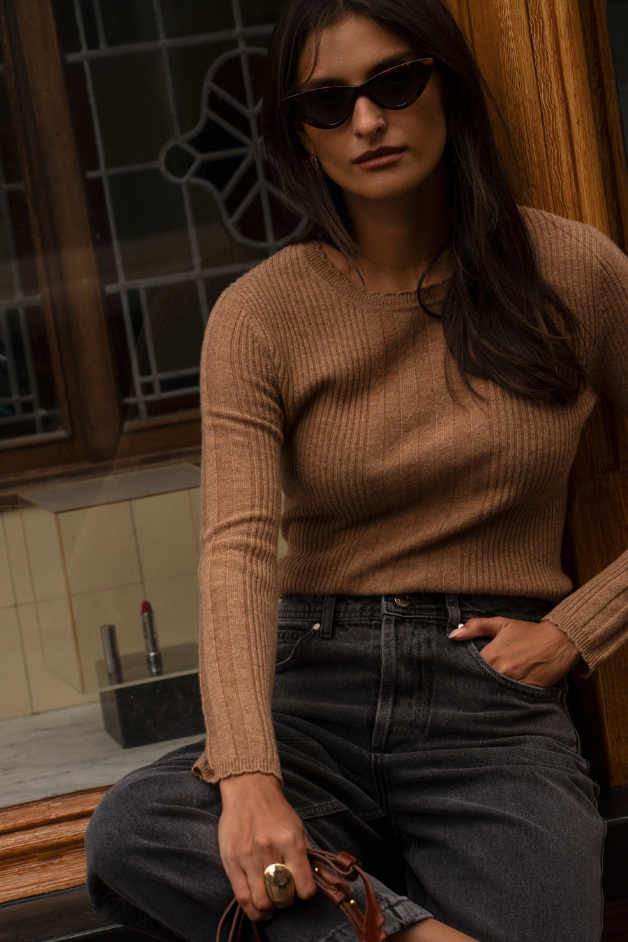 Manel heather beige knit sweater