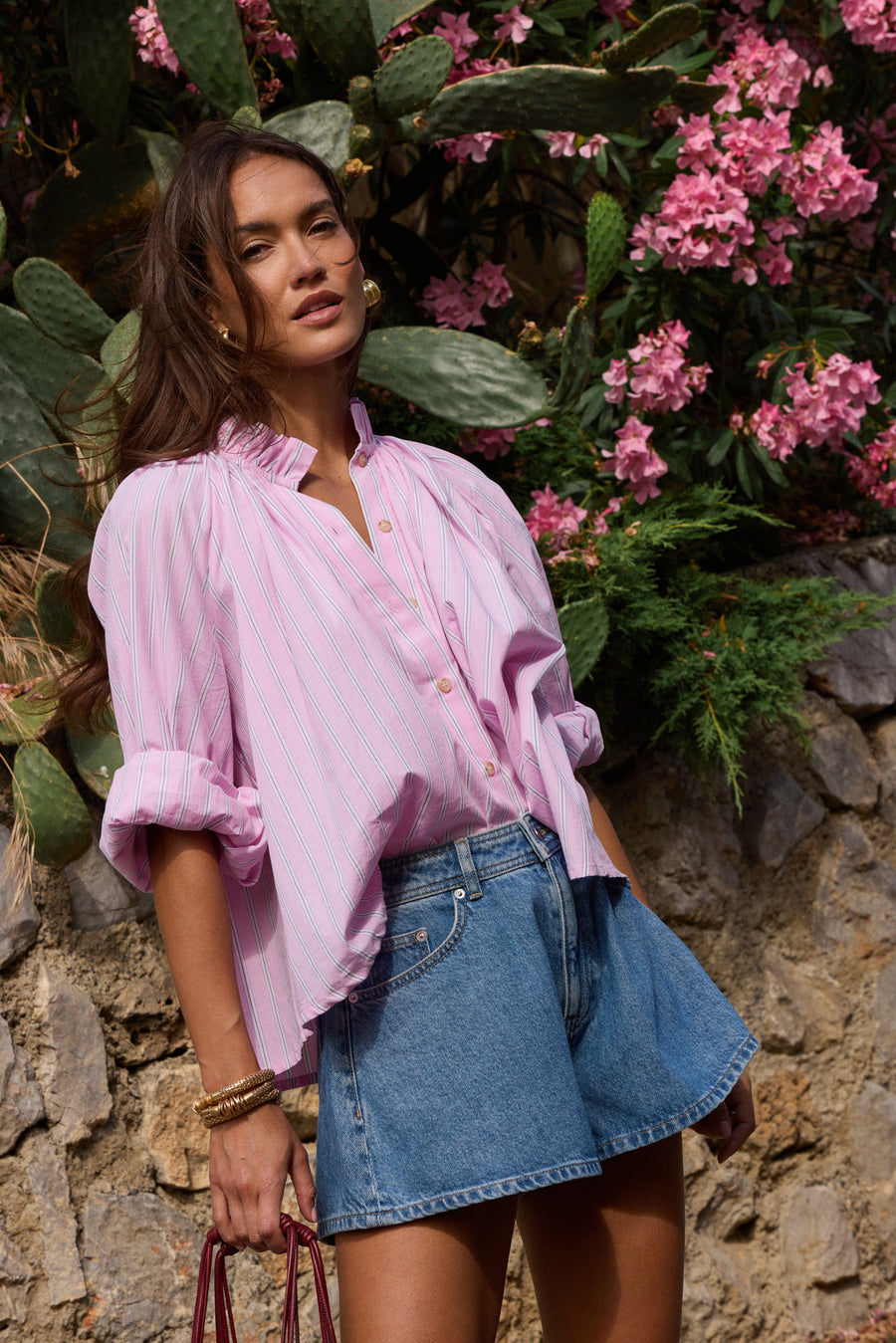 Divya Marshmallow Striped Blouse