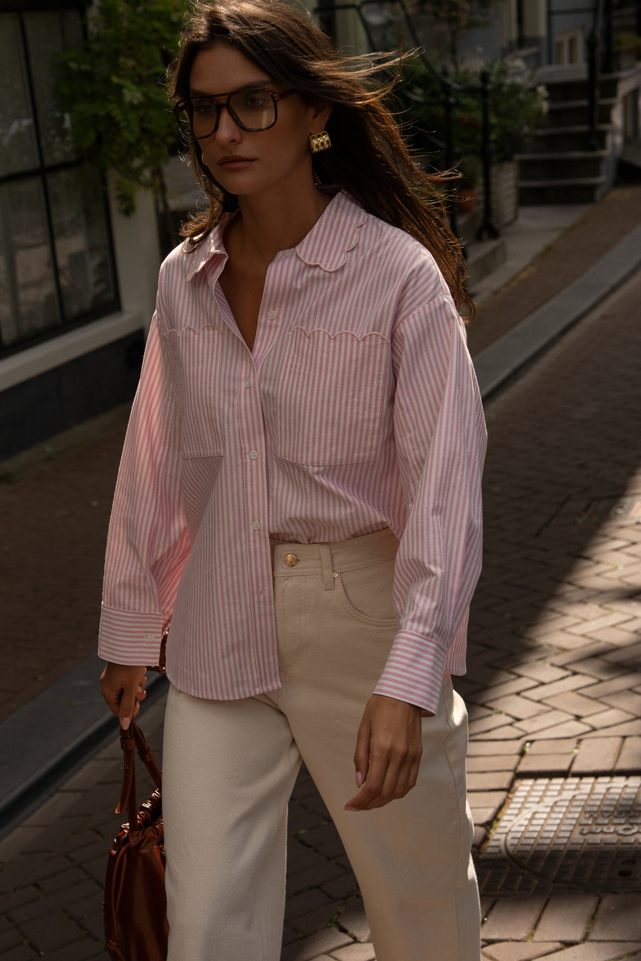 Hina Oxford Pink striped shirt