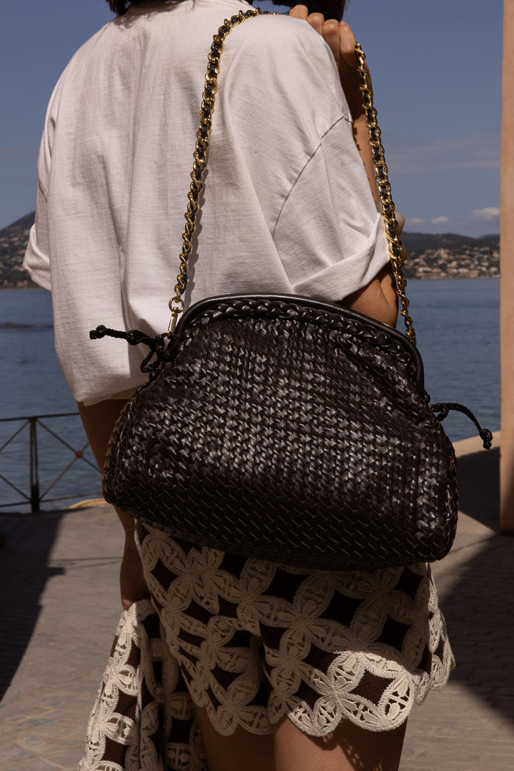 Sac Cellineta cuir tressé brun