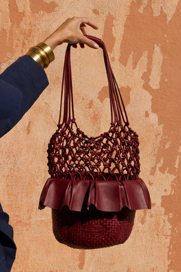 Sac Bourse cuir tressé Jonas bordeaux