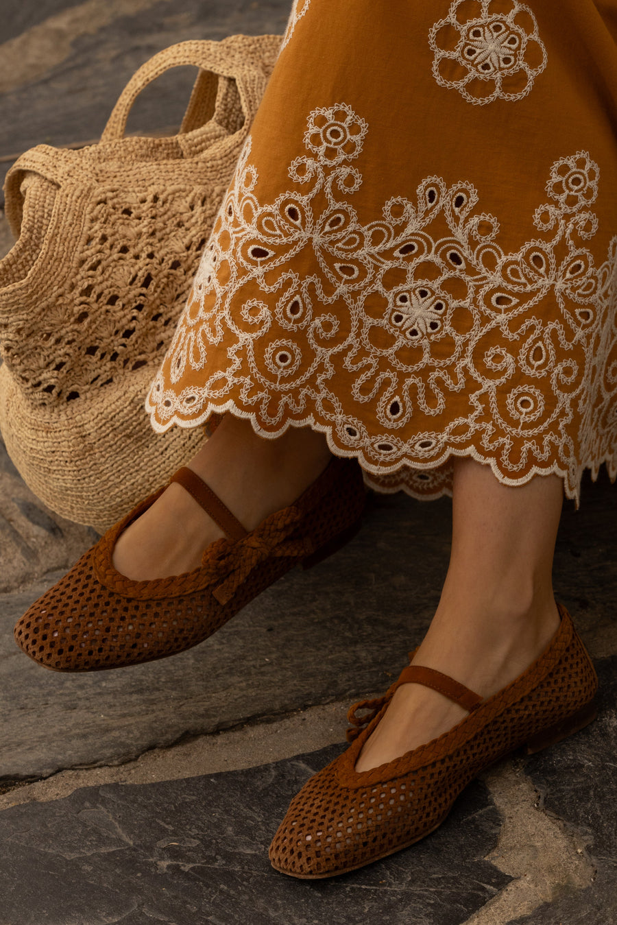 Abigaelle camel openwork ballet flats