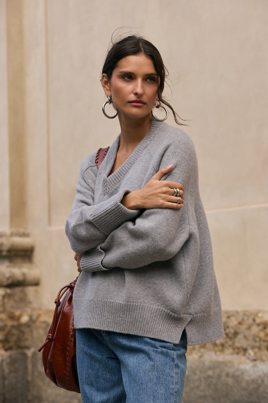 Aubray heather grey V-neck sweater 