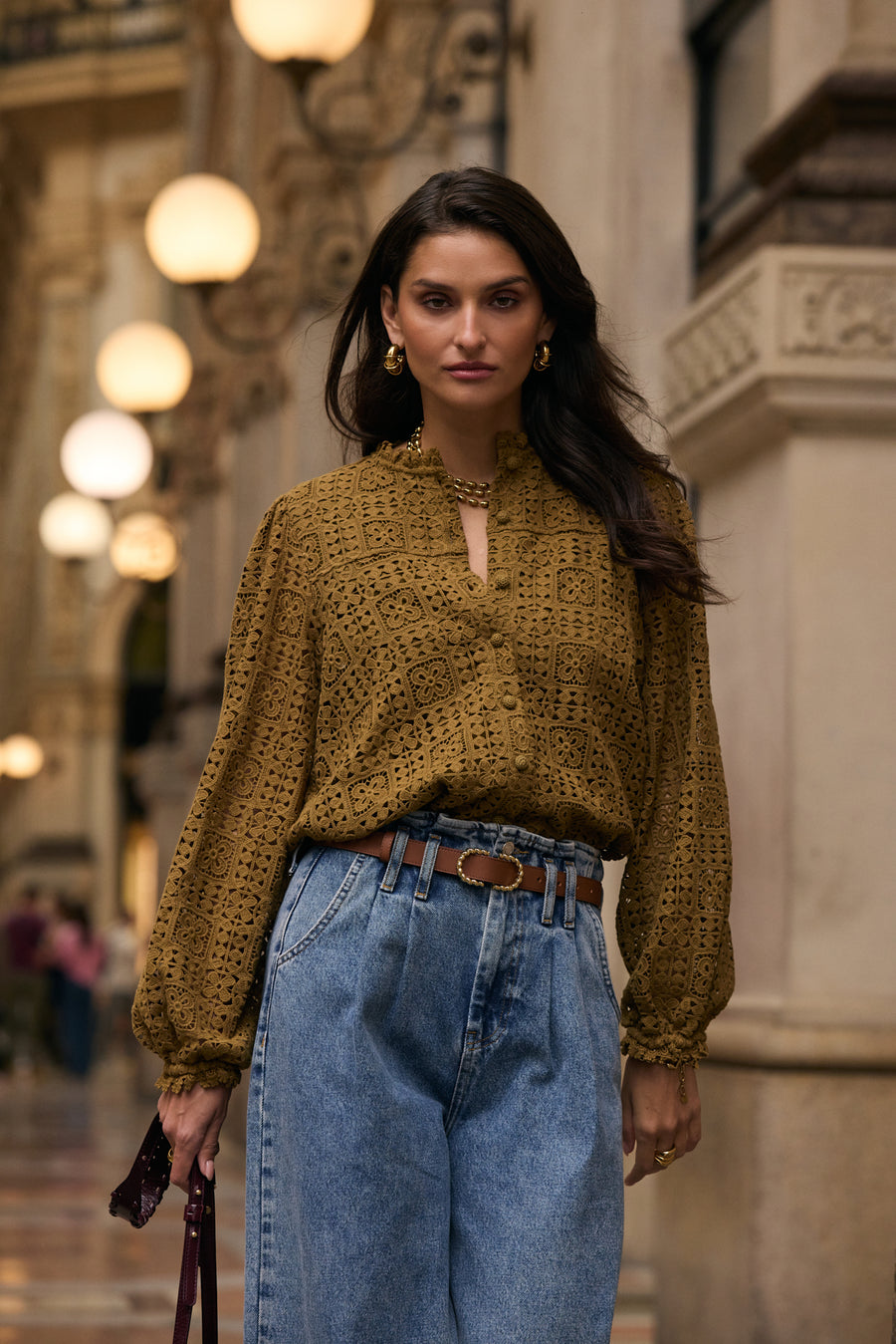 Richna Oasis bronze macramé blouse