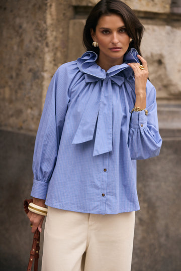 Jannah Carreaux Azur blouse
