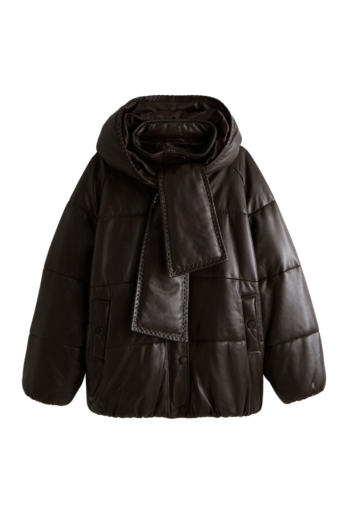 Maxence brown leather puffer jacket – Maison Stella Suzie
