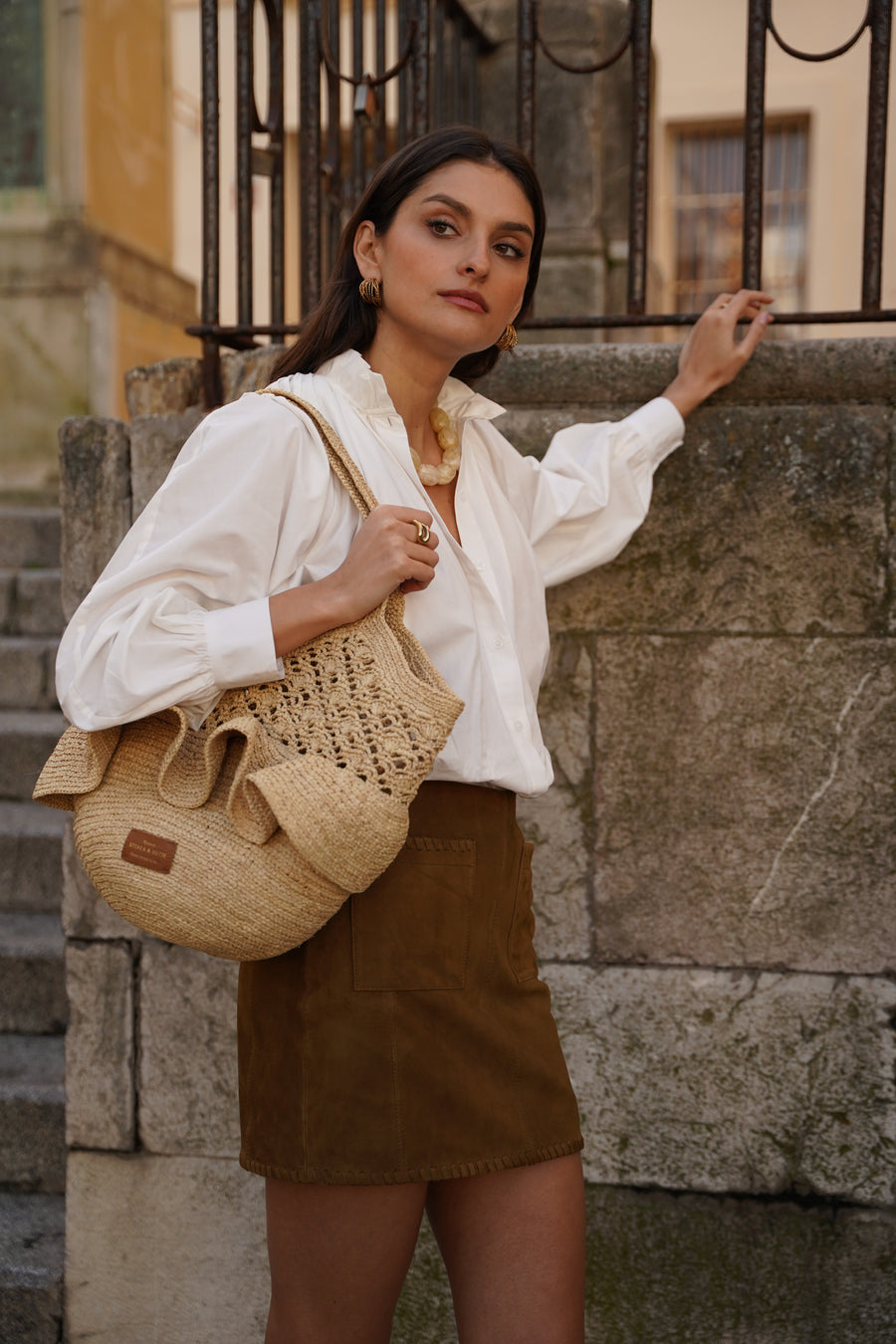 Loriette suede skirt, tobacco color