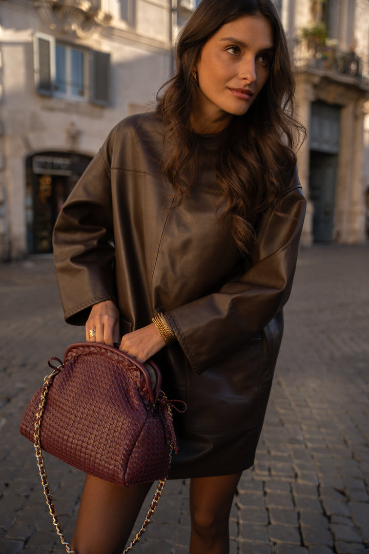 Yuna Chocolate Leather Dress Maison Stella & Suzie Yuna Chocolate Leather Dress Maison Stella & Suzie