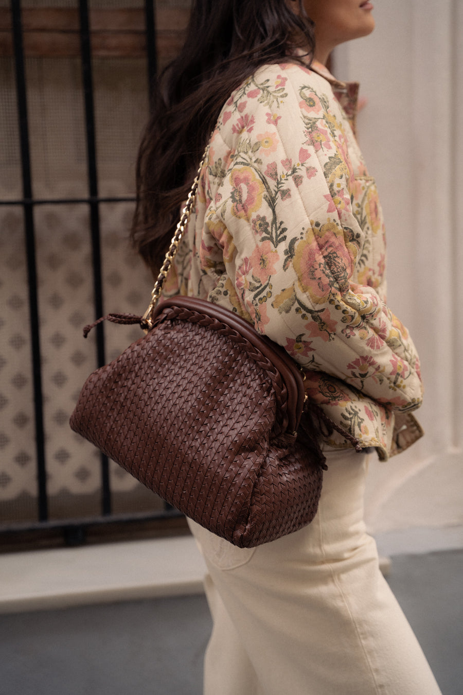 Cellineta chocolate braided leather bag - Coming Soon
