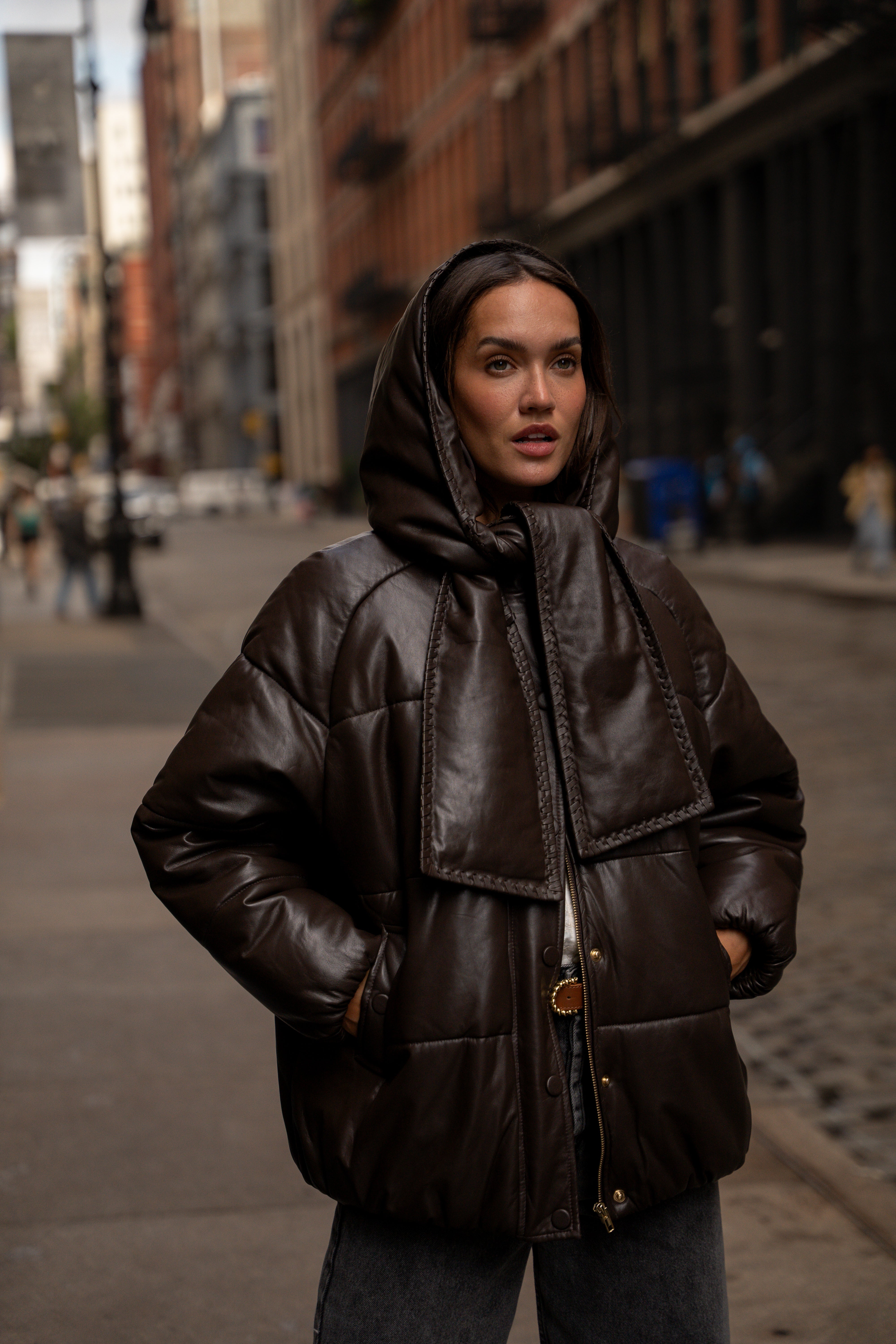 Maxence brown leather puffer jacket – Maison Stella & Suzie