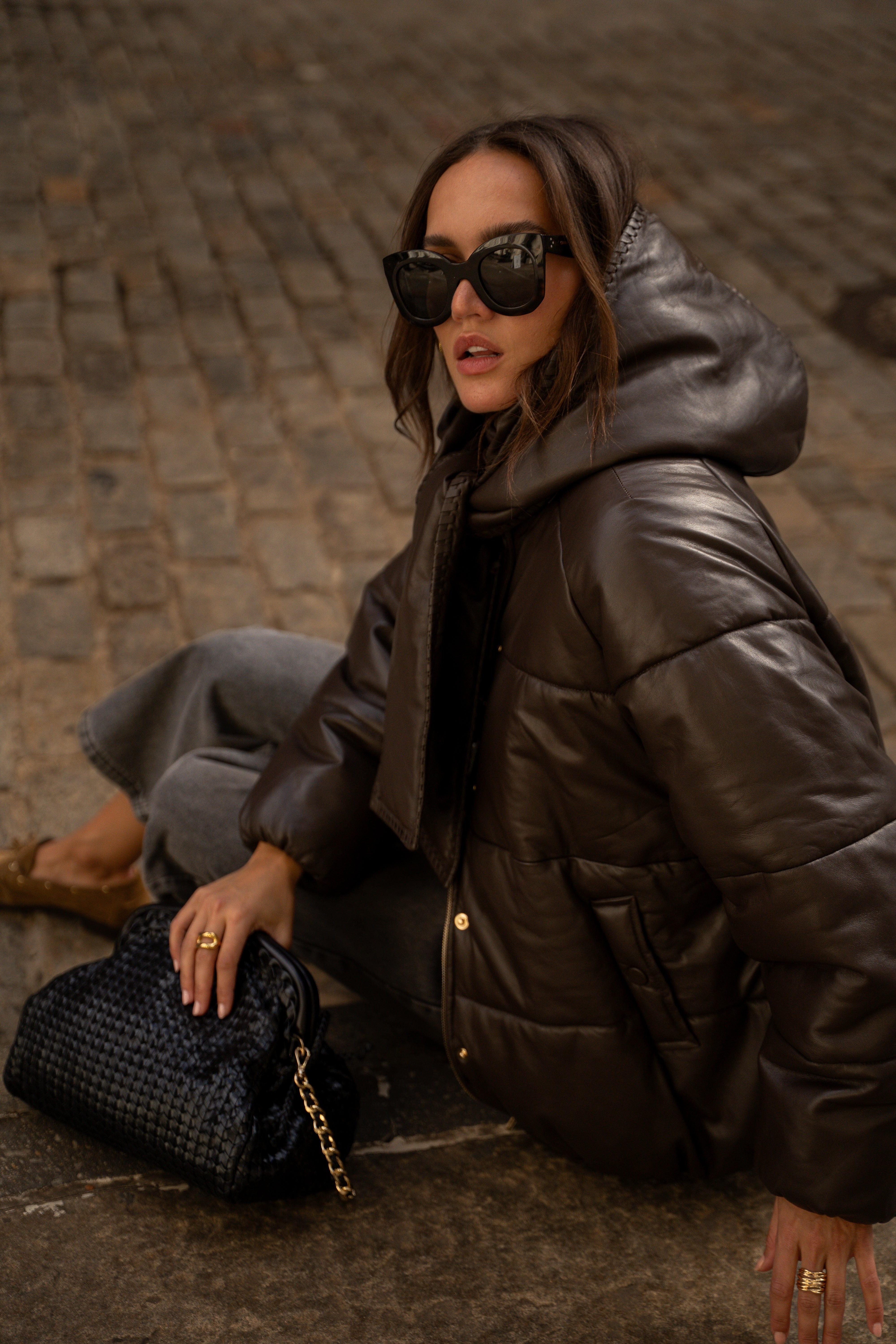 Maxence brown leather puffer jacket – Maison Stella & Suzie