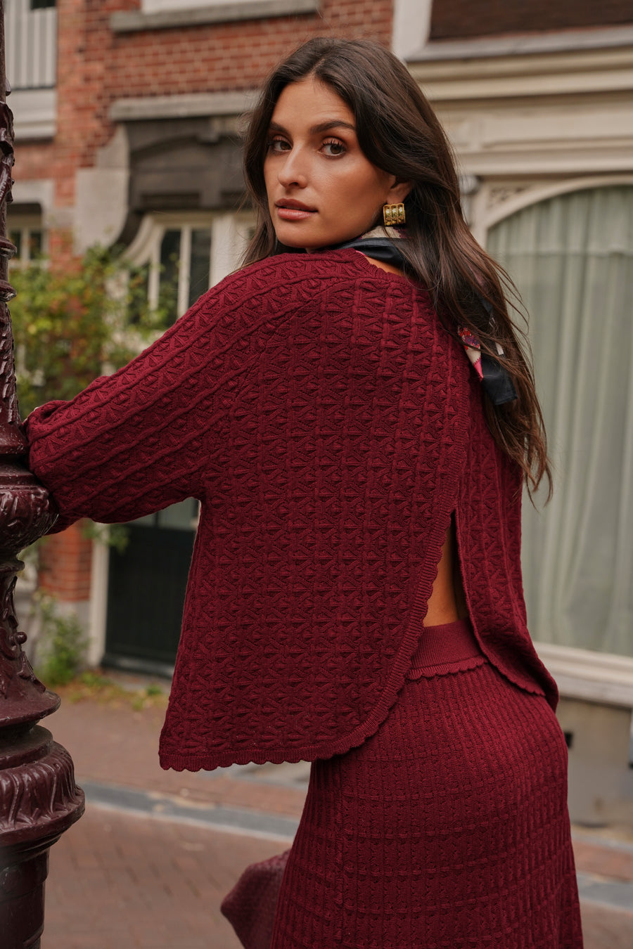 Devan burgundy openwork sweater