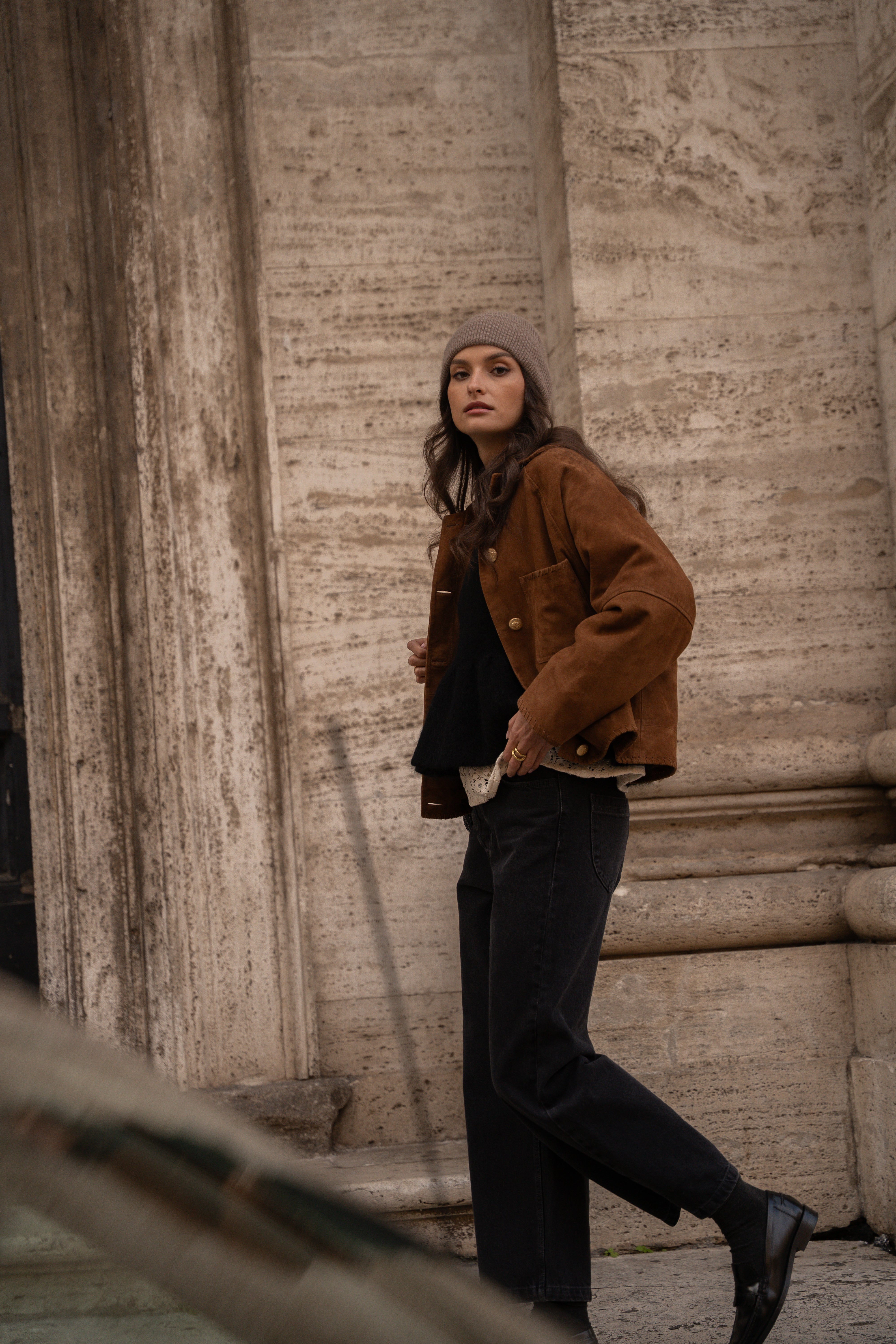 Dion scalloped camel suede jacket – Maison Stella & Suzie