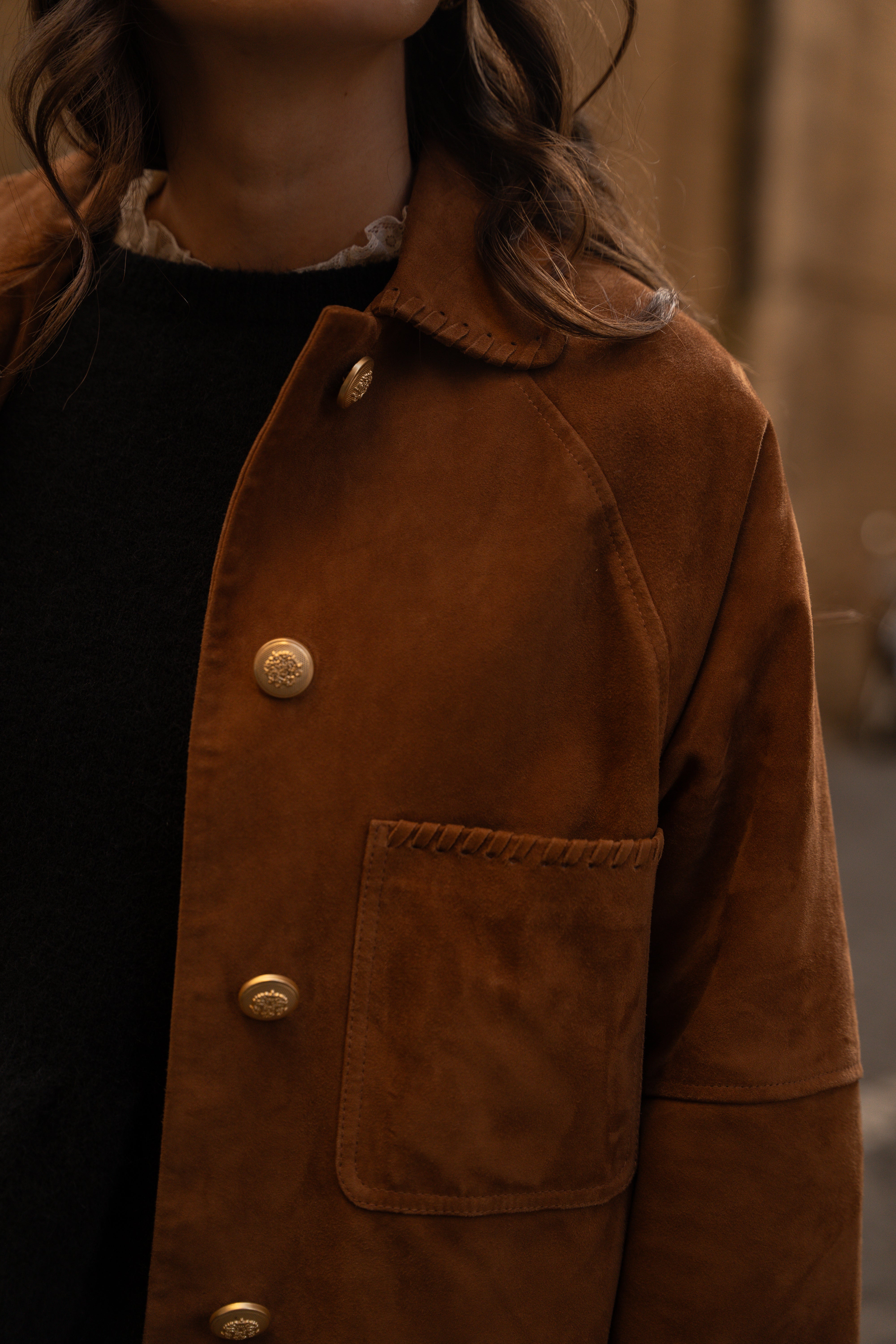 Dion scalloped camel suede jacket – Maison Stella & Suzie