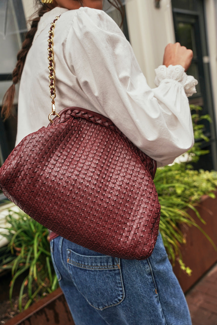 Cellineta braided leather bag, burgundy – Maison Stella Suzie