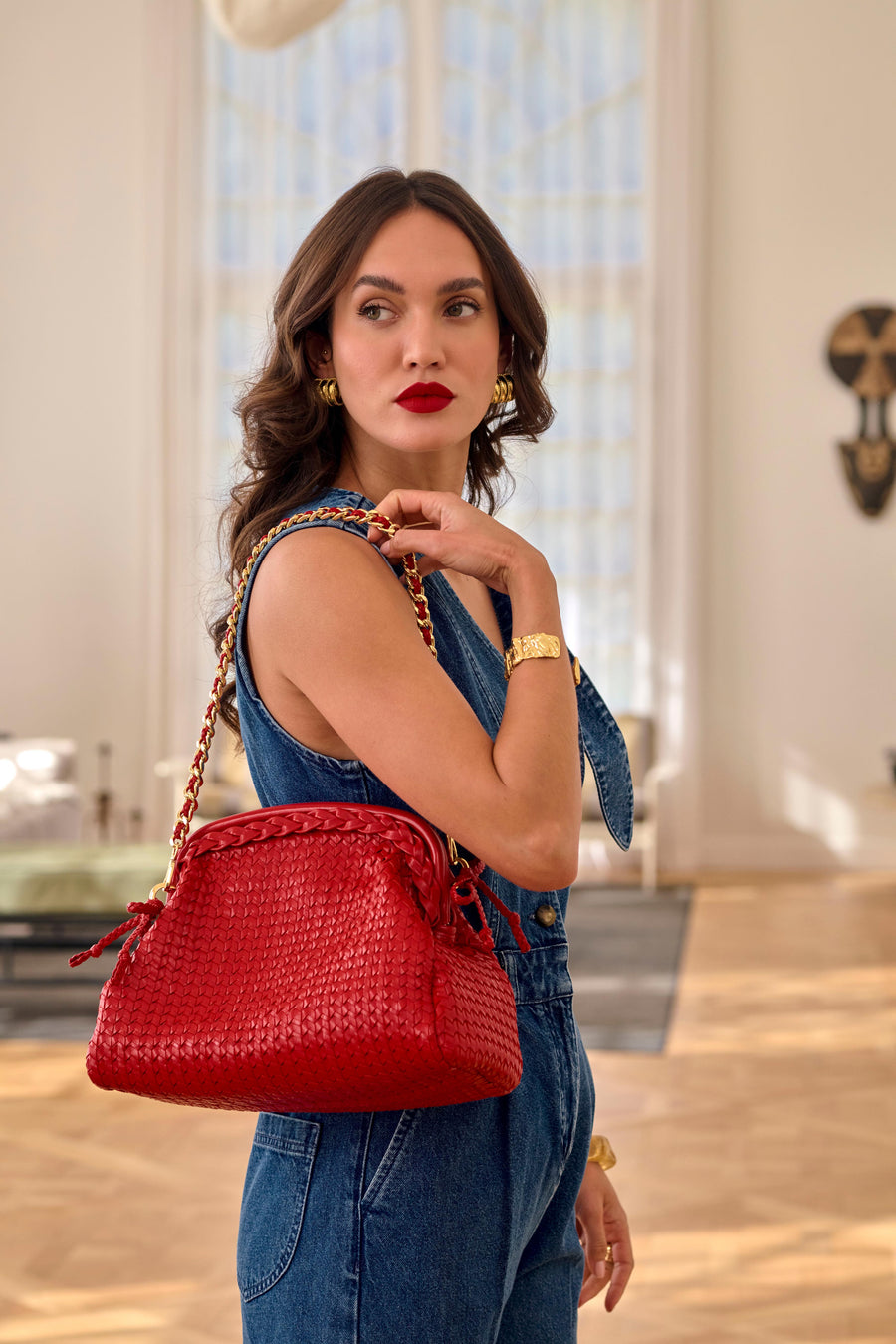 Cellineta red woven leather bag