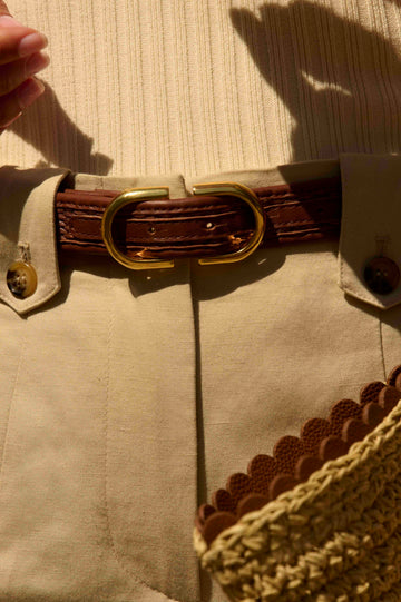 Ceinture Hena raphia marron